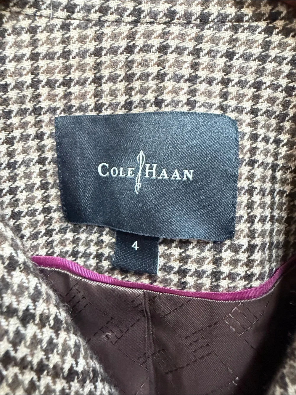Cole Haan Houndstooth Peacoat Jacket - Brown & Cream